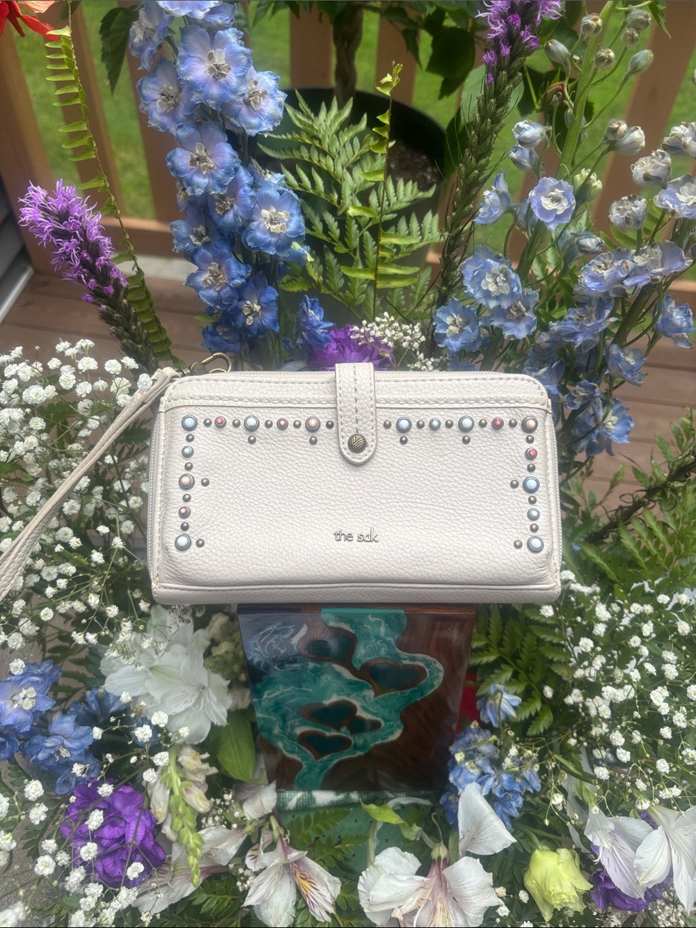 The Sak Ivory Leather Studded Zip Wallet
